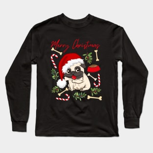 Merry Christmas Pug cute dog Seasons Greetings Tis The Season To Be Jolly Long Sleeve T-Shirt